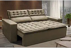 Sofá 3 Lugares Retrátil e Reclinável Cama Inbox Slim 1,80m Velusoft Castor