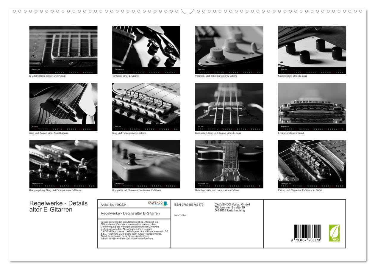 Regelwerke - Details alter E-Gitarren (hochwertiger Premium Wandkalender 2026 DIN A2 quer), Kunstdruck in Hochglanz: Alte E-Gitarrendetails eindrucksvoll in s/w fotografiert (CALVENDO Kunst)