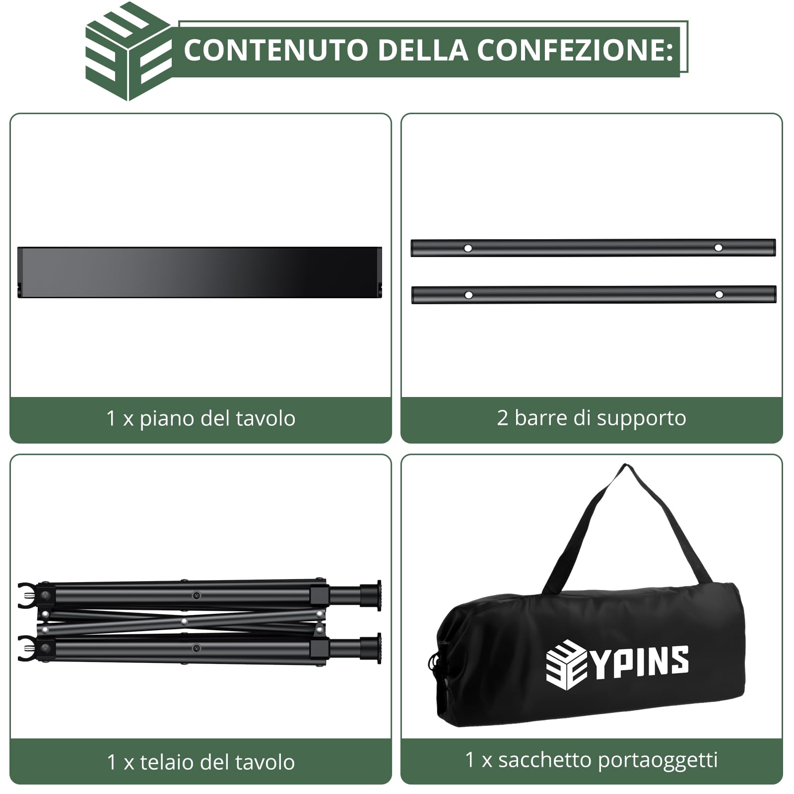 EYPINS Tavolo da Campeggio Pieghevole Leggero,Portatile con Borsa da Trasporto,Tavolino con Struttura Stabile,Impermeabile,per Picnic,Spiaggia,Barbecue,Escursionismo,Viaggi,Pesca,40x40x40 cm
