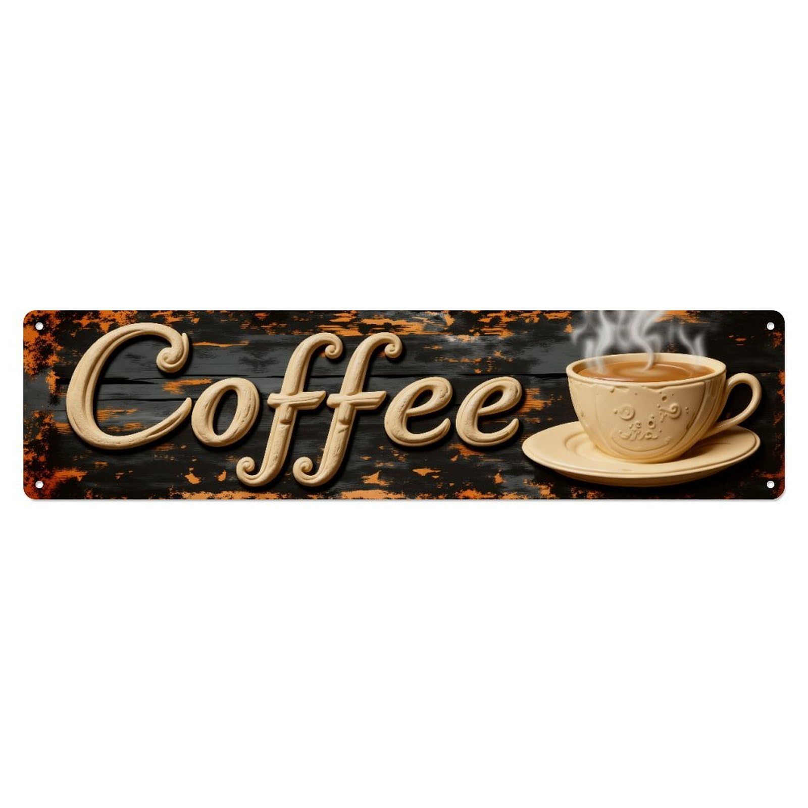 Coffee Cup Steam Rustic Background Metal Tin Sign Plaque