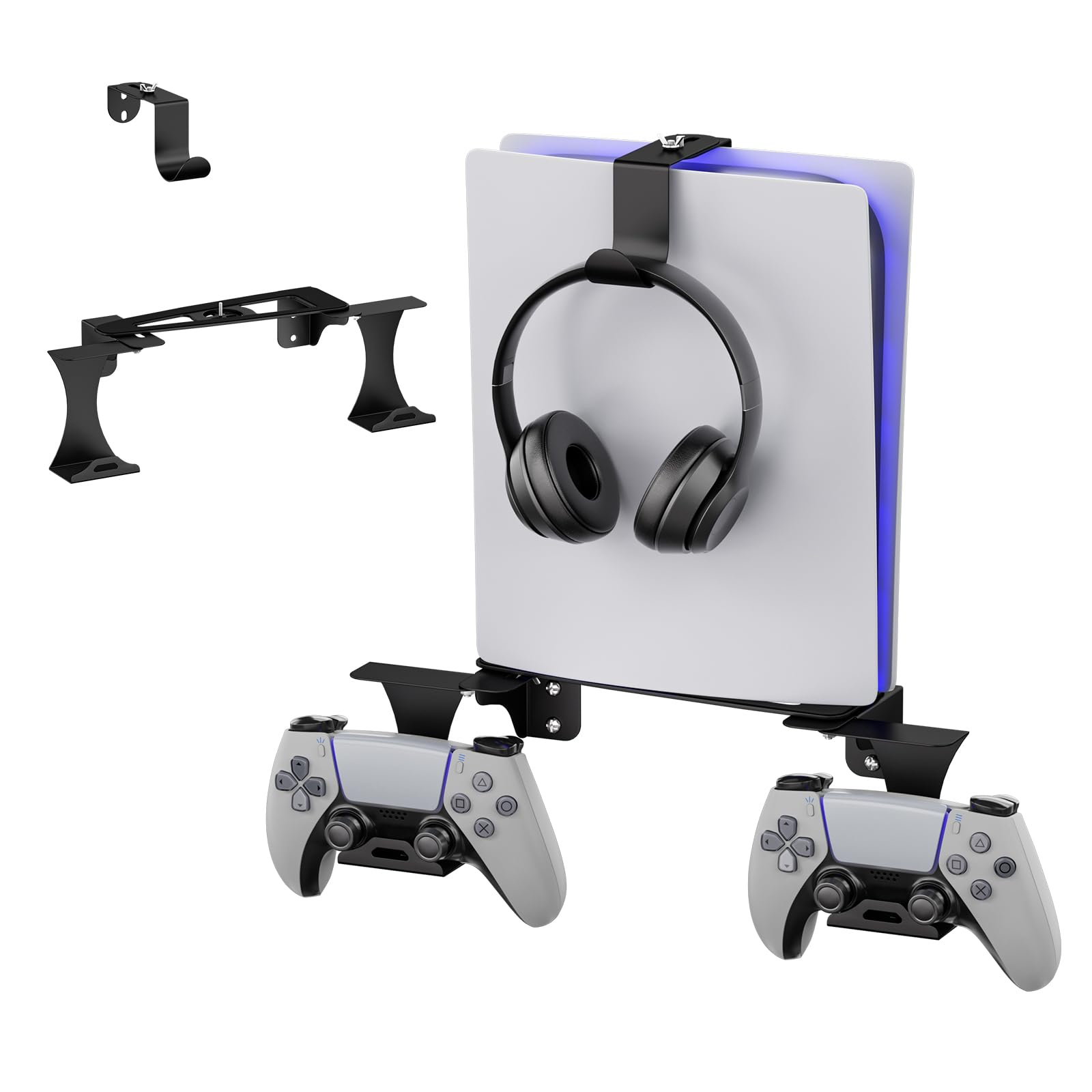 Supporto da Parete PS5 regolabile, Con Supporto per Impugnatura e Supporto per Cuffie, Solo per Console PS5, Compatibile con Playstation 5 Disc & Digital Edition, Nero