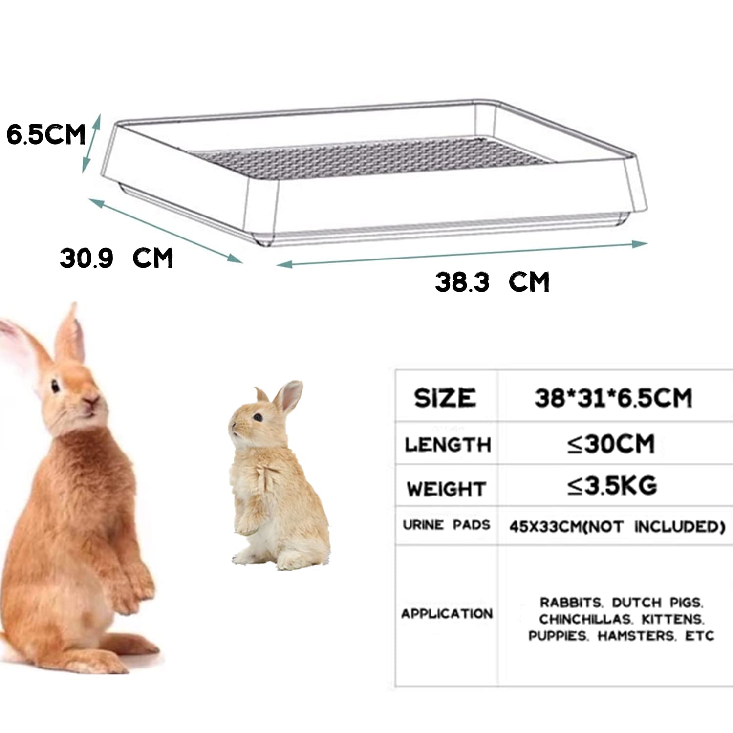 Boîte à Litière de Lapin Bac à Litière pour Cochon d'Inde avec Grille Corbeille à Litière d'angle pour Lapin Amovible pour Furet Chinchilla Rat Chat Petits Animaux 38,3 x 30,9 x 6,5