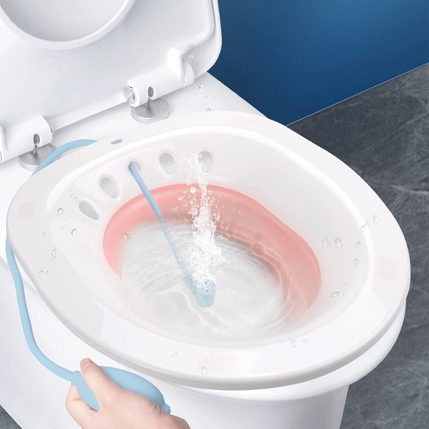 ZINLEY Sitz Bath Toilet Seat with Flusher, Folding Sitz Bath Tub for Pregnant Women, Postpartum Care, Hemorrhoids Recovery, Vaginal/Anal Inflammation Treatment -Portable Perineal Soaking Basin