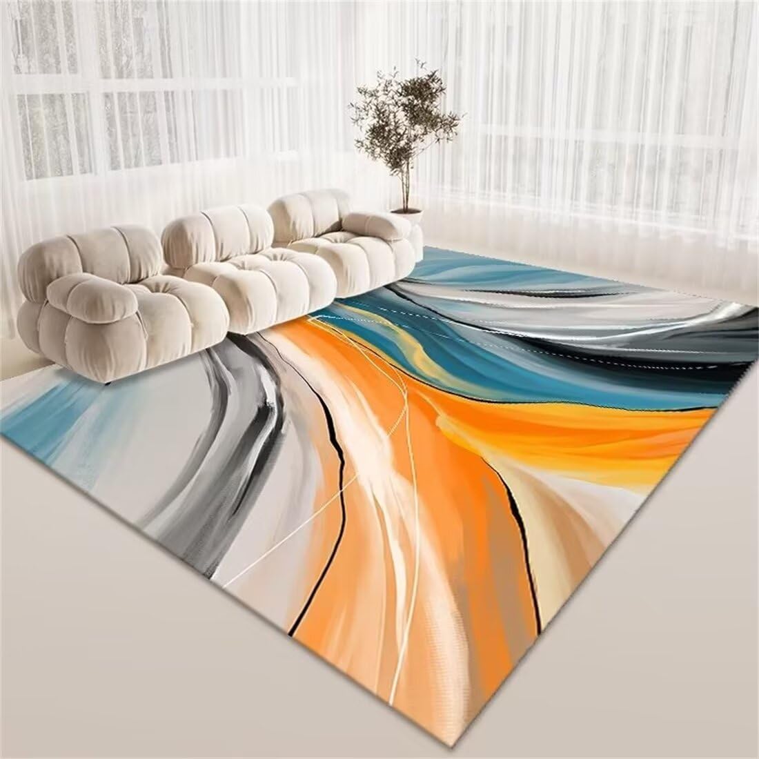 Tapis moderne de couleur classique jaune et bleu 140X200CM