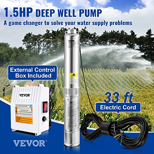 image for VEVOR Deep Well Submersible Pump, 1.5HP 115V/60Hz, 37gpm 276ft Head, w