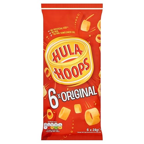 Hula Hoops - ORIGINAL Multipack 6 x 24g Bags - Deliciously Crunchy Potato Rings - Completely free from artificial flavours, colours and MSG, Suitable for Vegetarians. - Salted - 24 g (Pack of 6)