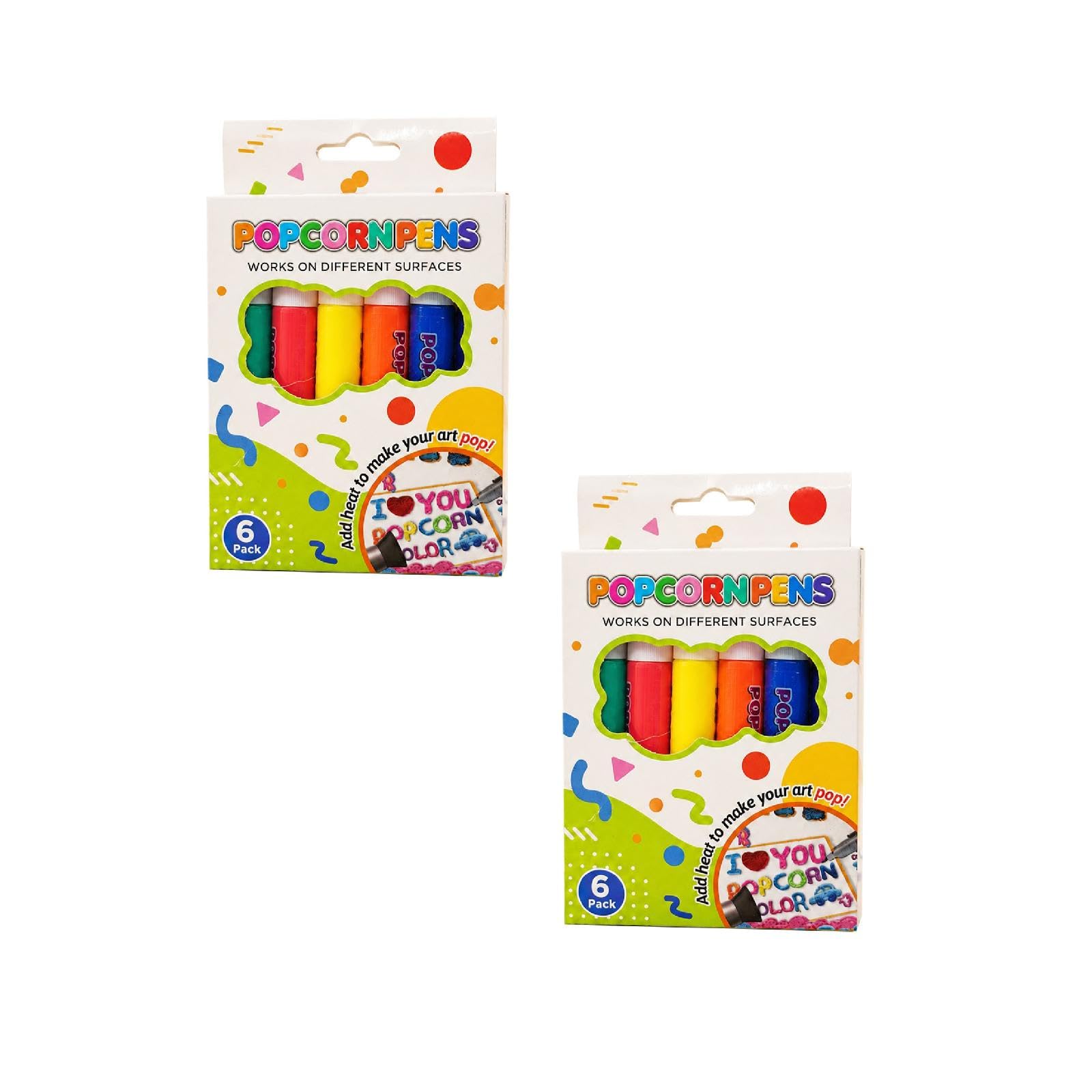 Magic Popcorn Pens 6 Colors Puffy Paint Drawing Markers (2PC, One Size)