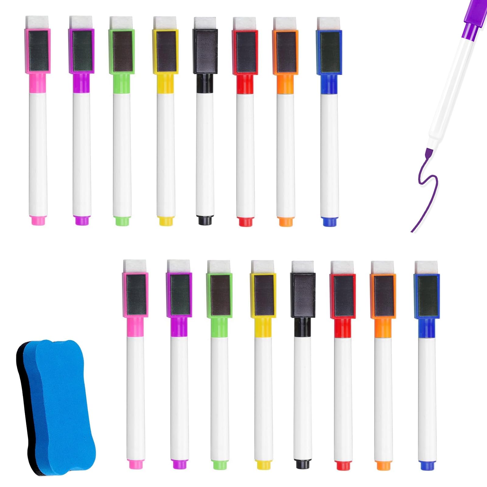 16 Rotuladores Coloridos Para Pizarra Blanca, Rotuladores Borrables Magnéticos, Con Borrador Magnético, Adheribles A Pizarra Magnética, Resistentes, Para Oficina Y Hogar