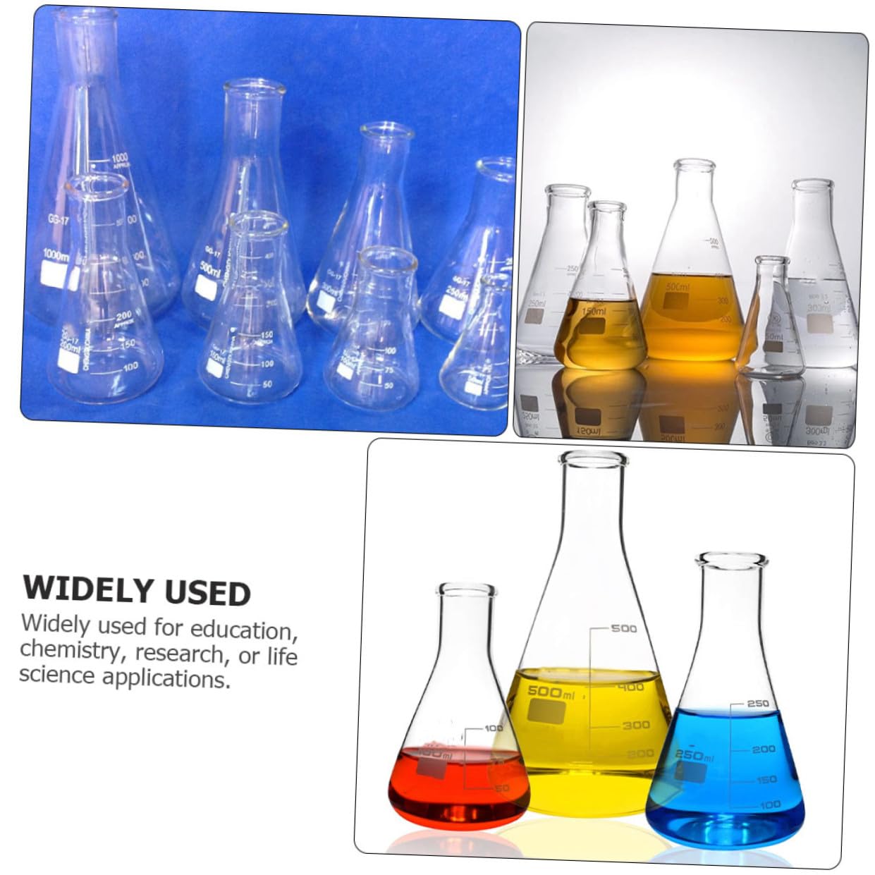 3piezas Erlenmeyer Vidrio Borosilicato De Laboratorio Para Levaduras Experimentos