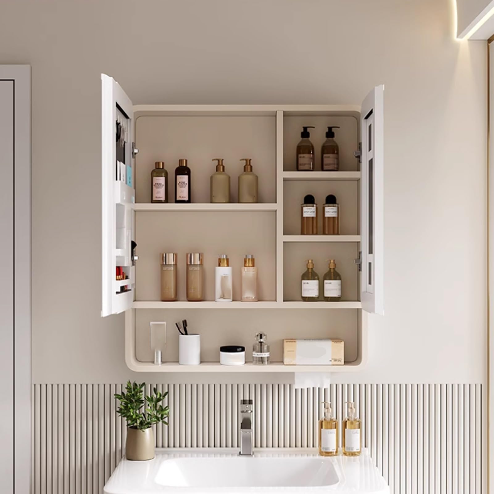 Armario Espejo Baño con Luz,LED Espejo con Almacenaje de Maquillaje,Inteligente Espejo Baño con Luz Armario Baño Pared，Alta Definición Armario Espejo Baño Atenuación Continua,con Interruptor