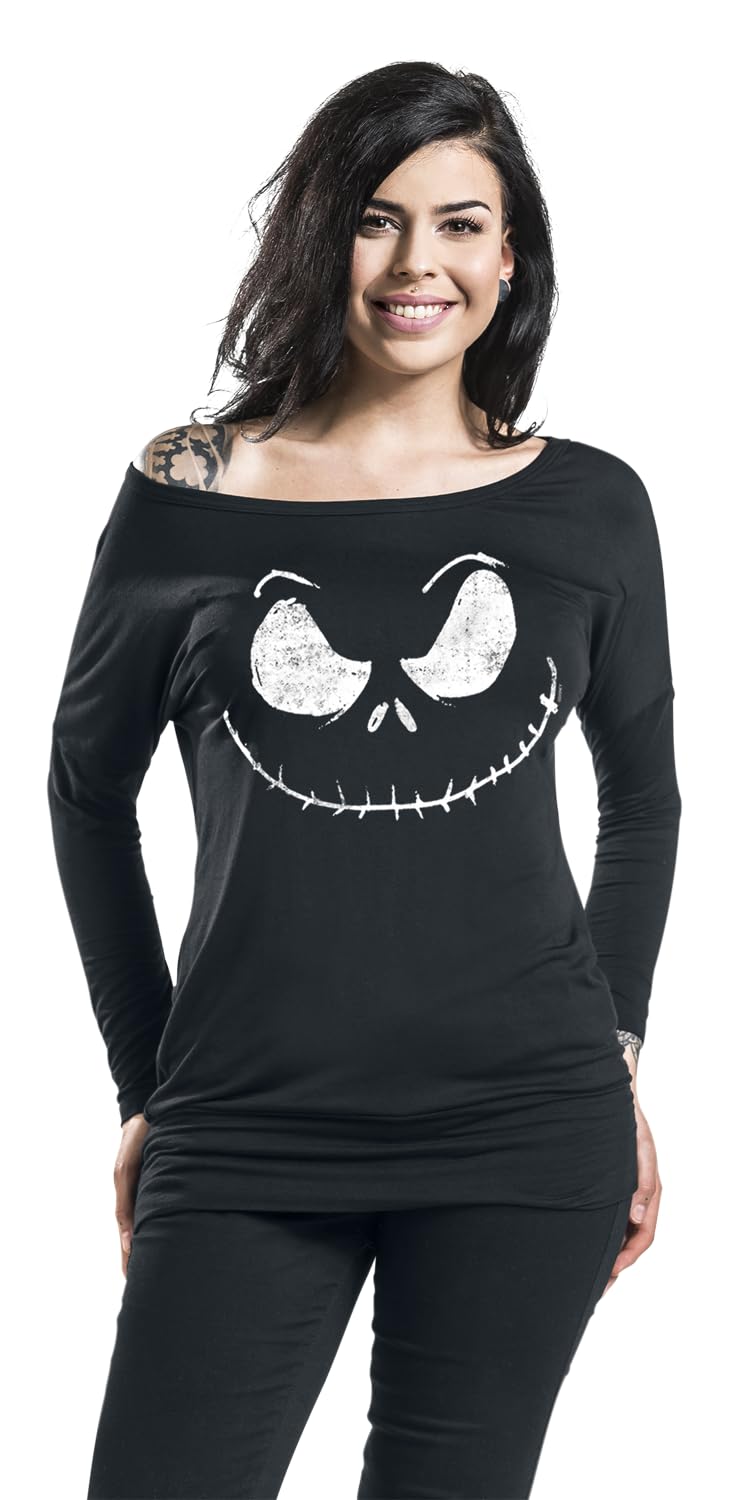 The Nightmare Before Christmas Jack Skellington - Face Frauen Langarmshirt schwarz