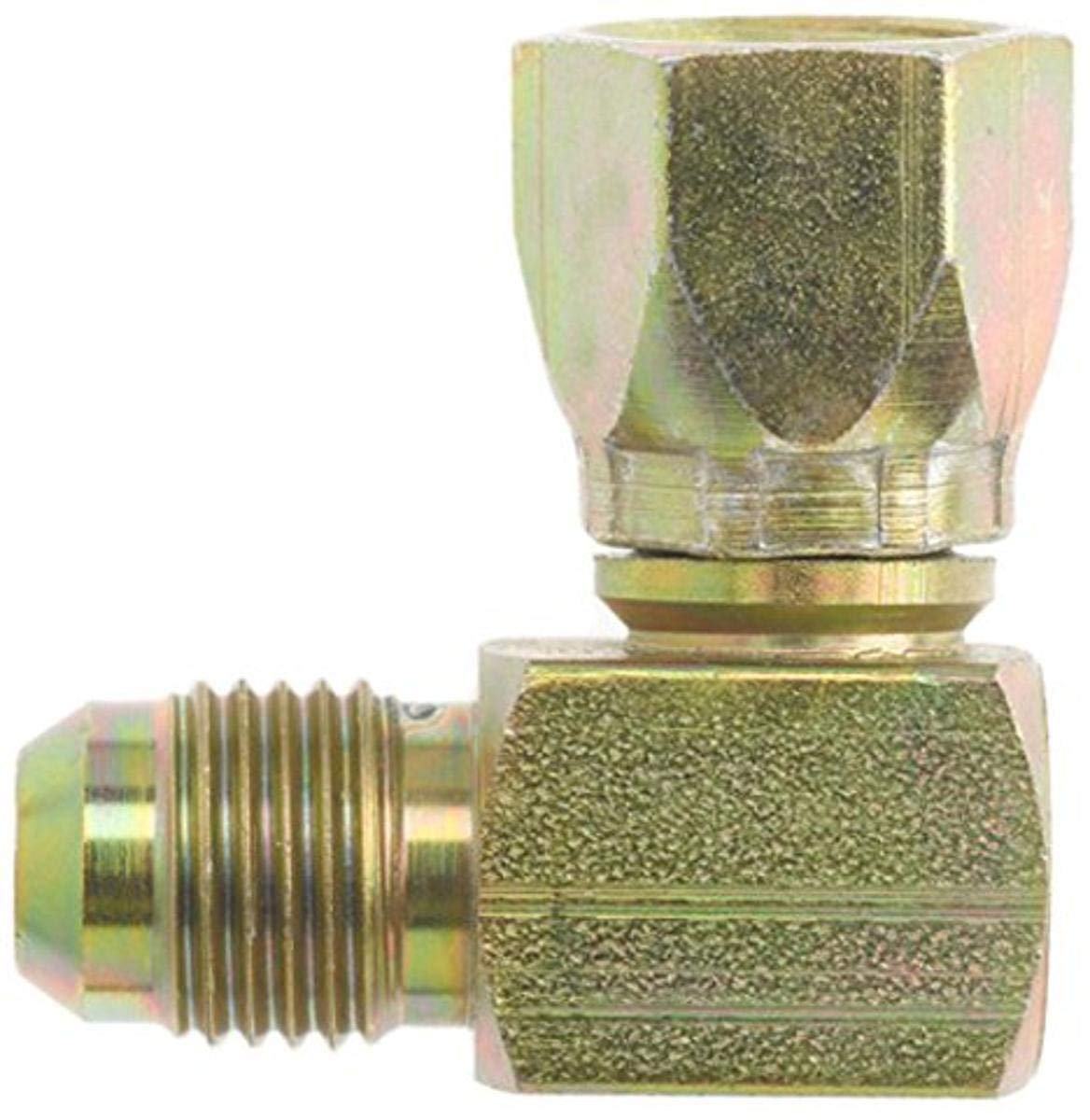 Brennan Industries 6500-04-04-FG Forged Steel 90 Degree Elbow Tube Fitting, 7/16"-20 SAE x 7/16"-20 SAE Thread, 1/4" Male JIC x 1/4" Female JIC Swivel