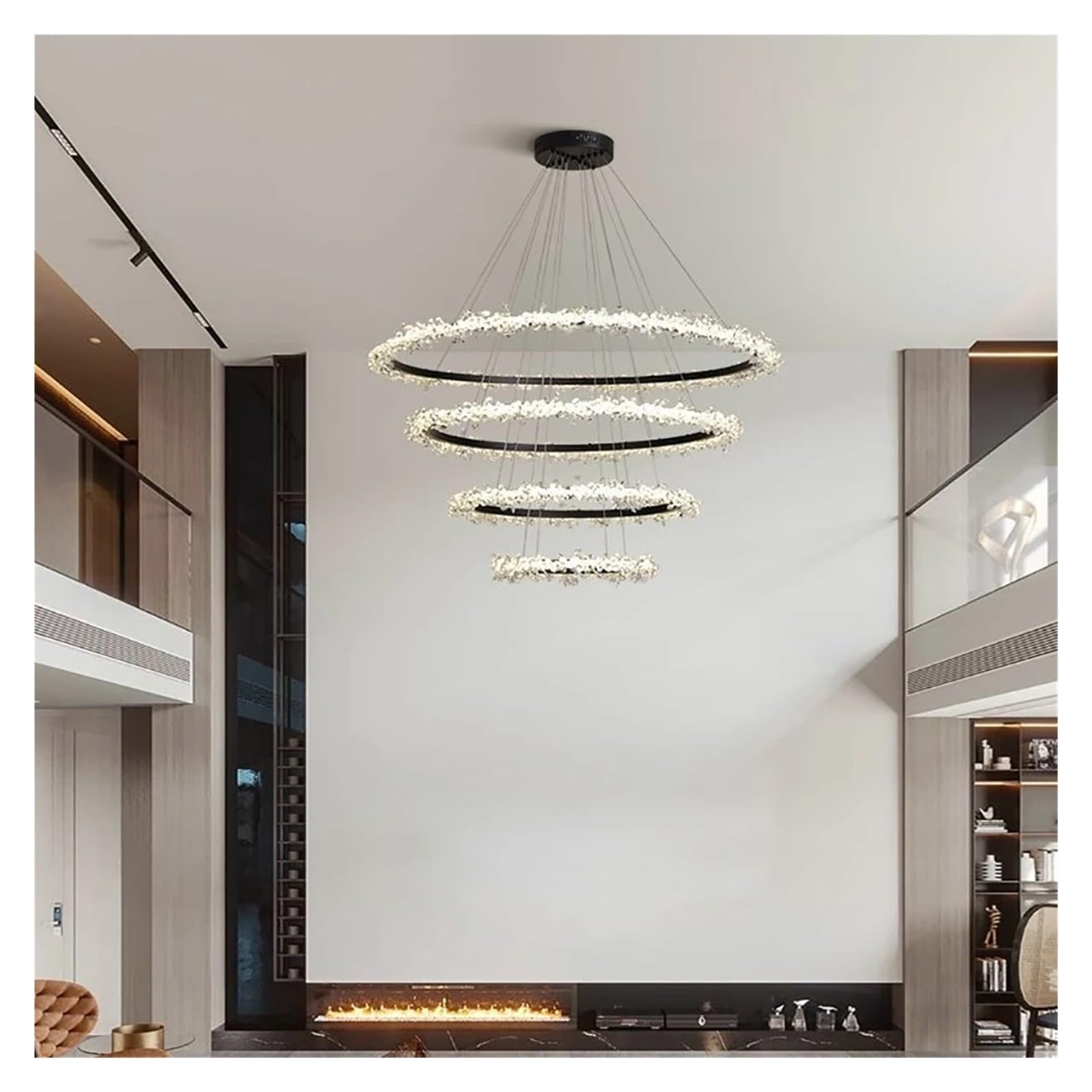 LED Luxury Crystal Gold/Black Ring Chandelier Indoor Home Decor Lighting Fixtures