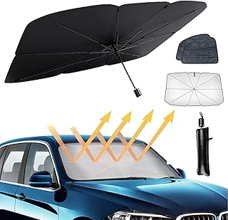 xixi-home Car Windshield Sun Shade Umbrella,Front Window Sunshades UV Protection Foldable Car Parasol Visor Heat Shield Cover with Sunshade Curtain,Fits Most Vehicle Models (M+ Front Window)