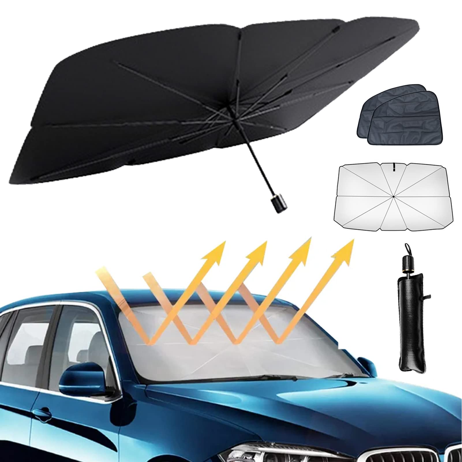 xixi-home Car Windshield Sun Shade Umbrella,Front Window Sunshades UV Protection Foldable Car Parasol Visor Heat Shield Cover with Sunshade Curtain,Fits Most Vehicle Models (M+ Front Window)