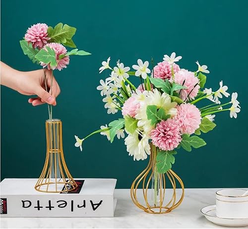 Miniatura 3 de SHUILING Jarrón nórdico simple de vidrio transparente con marco de hierro para maceta hidropónica, florero de metal, tubo de ensayo, botellas,