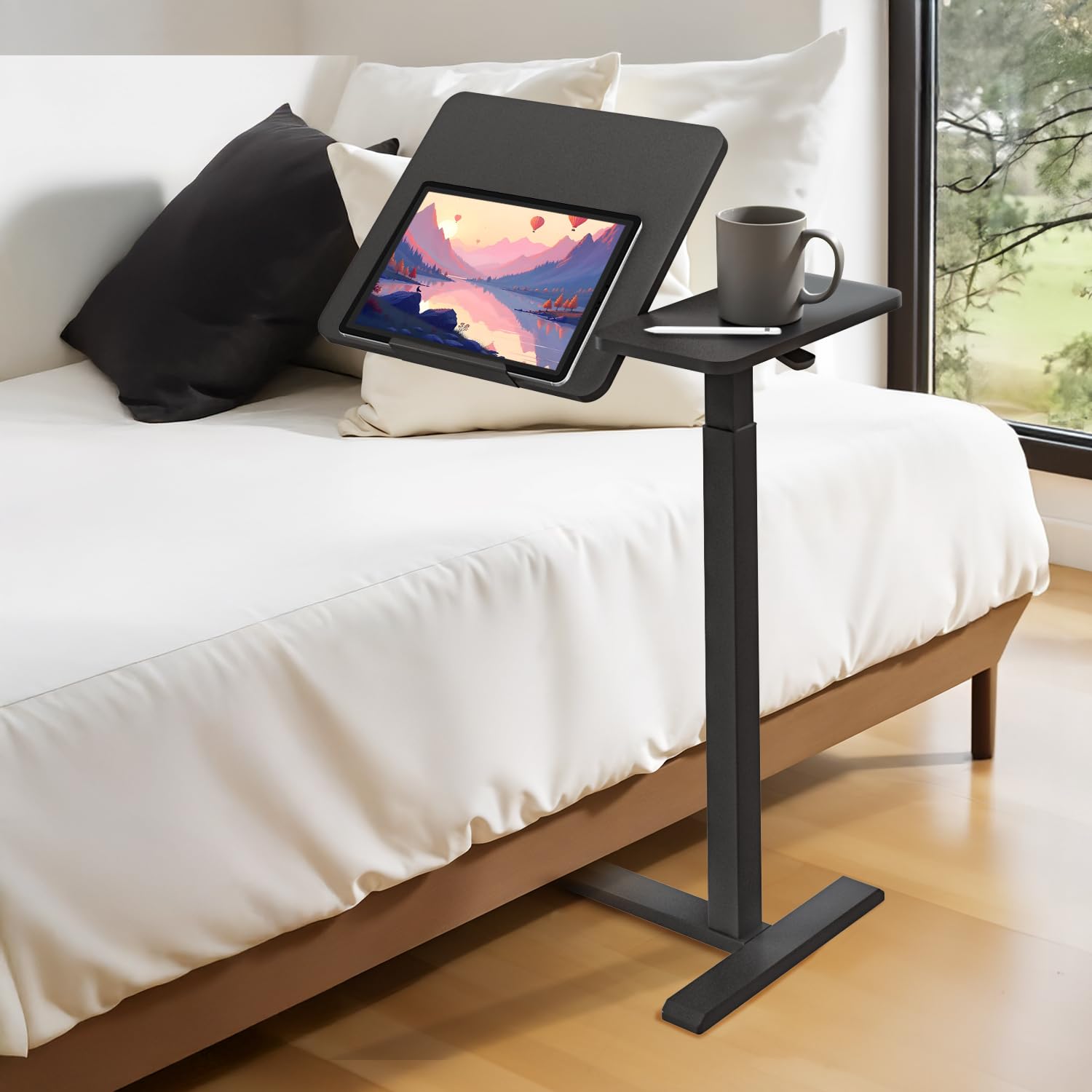 Maclean Laptop Schreibtisch höhenverstellbar 755–1108 mm | Neigbar bis 60° | Mobil mit Rollen | Belastbar bis 30 kg | Ergonomisch & stabil | für Homeoffice & Büro (Schwarz)