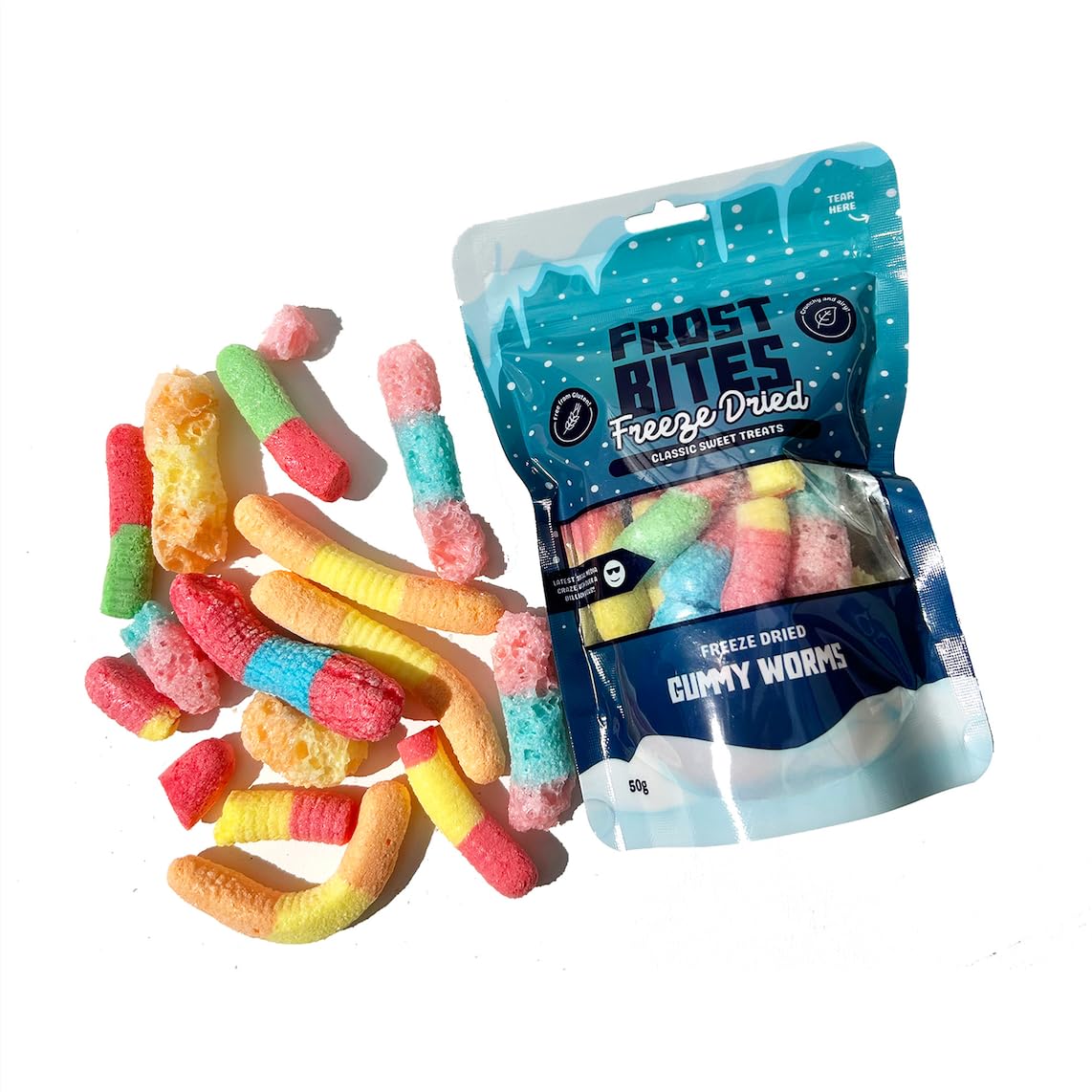 Freeze Dried Gummy Worms 30g – Frost Bites Crunchy Candy | Explosively Sweet & Crispy | Gluten-Free Treat