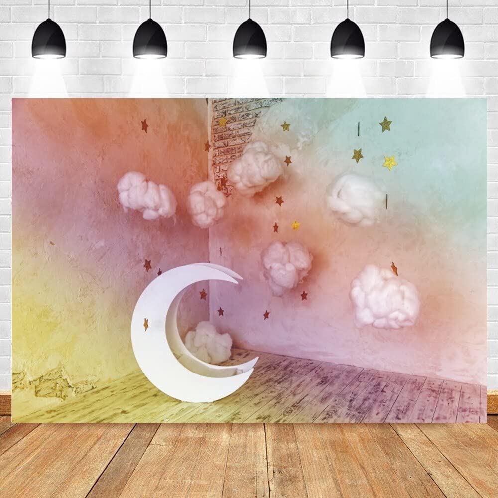Met De Hand Getekende Tekening Van Een Schattig Schapeammeren Die Op Maan En Wolk Slapen Uitnodiging Voor Babydouche Image273412165
