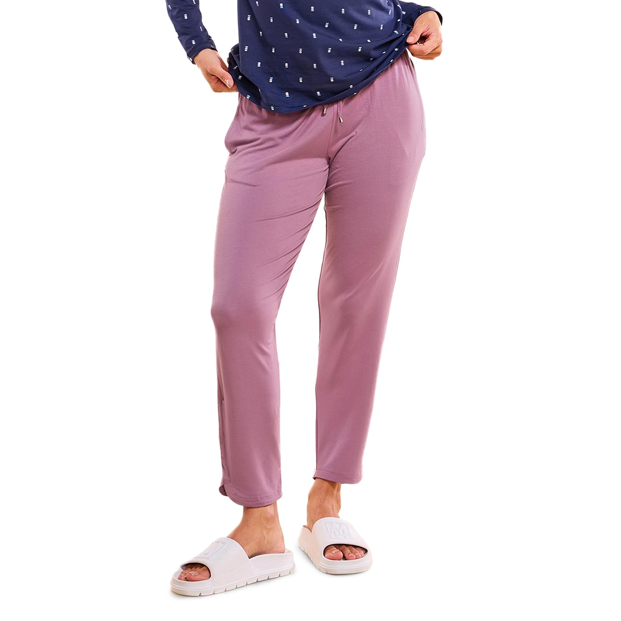 enamor Mid Rise 7/8th Length Drawstring Closure Shop in Pants for Women - Relaxed Fit, Soft & Drapey 4-Way Stretch - E048-picture-46