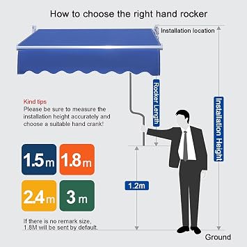 Patio Awning Retractable, Aluminum Sunshade Shelter with Crank Handle, Outdoor Manual Telescopic Canopy, 280g/m2 UV Resistant Fabric, for Deck, Balcony, Yard (Size : 300 * 250cm/9.8 * 8.2ft)