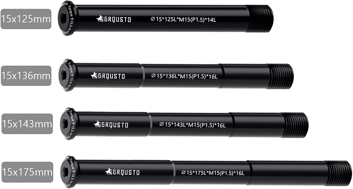 1.5mm Thread Pitch Front Rear Thru Axles for Road Mountain Bicyle Suspension Forks Rigid Forks and Bike Rear Frame, 6061 Aluminium Alloy Boost Through Axle: 15mm x 125mm to 175mm Includes 4 Lengths