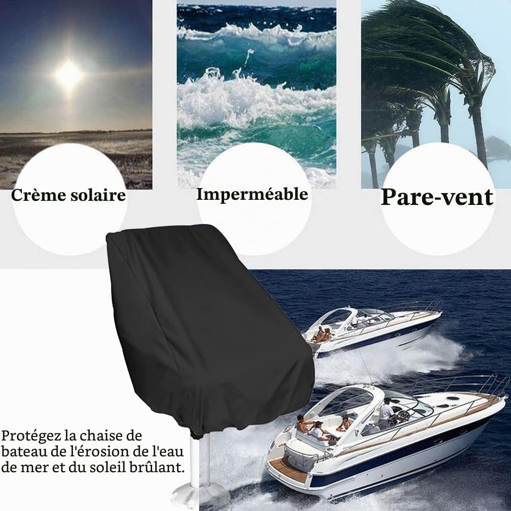 Lot de 2 housses de siège de bateau imperméables, robustes, résistantes aux intempéries, aux UV, en tissu Oxford 420D (noir, 65 x 65 x 120 cm)