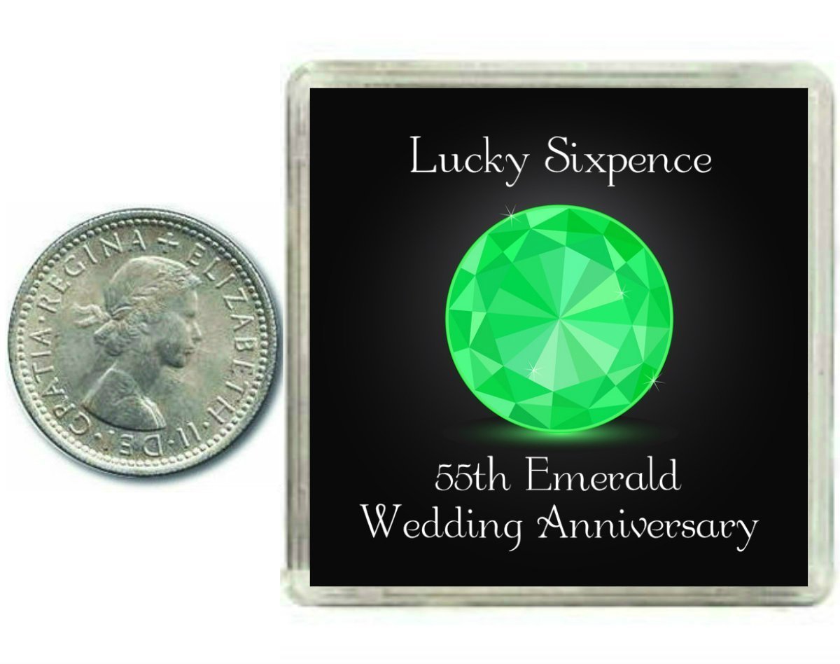 Oaktree Gifts Black Lucky Sixpence Coin For An Emerald 55Th Wedding Anniversary & Traditional Thoughtful Keepsake Gift Idea. Parents, Mum, Dad, Grandparents