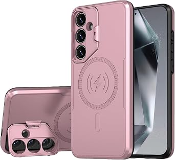 Galaxy S24 5G Phone Cases,Designed for Samsung S 24 24S 5g with Camera Lens Protector,Built-in Camera Ring Stand Kickstand,Military Grade Heavy Duty Shockproof Cover for Women Men 6.2" inch Rose Gold