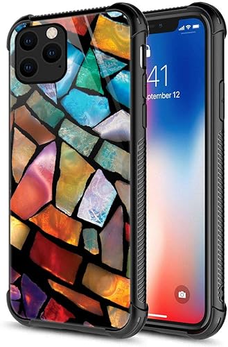 Funda para iPhone 11  Funda con mosaico de vidrieras con parte trasera de vidrio templado y protección contra golpes de TPU de silicona suave