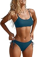 Daci Women's Two-Piece Scoop Neck Bikini Set - Full Coverage Push-Up Swimsuit with Adjustable Ties
