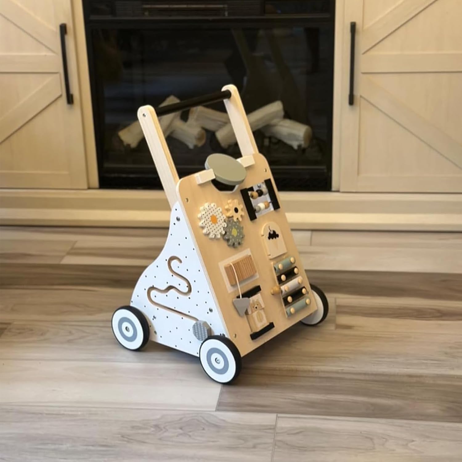 Asweets Chodzik dla dzieci, drewniany wózek na pierwsze kroki, 10 w 1 centrum aktywności Montessori, wielofunkcyjny drewniany wózek spacerowy, prezent dla dzieci, dla dzieci i dziewcząt