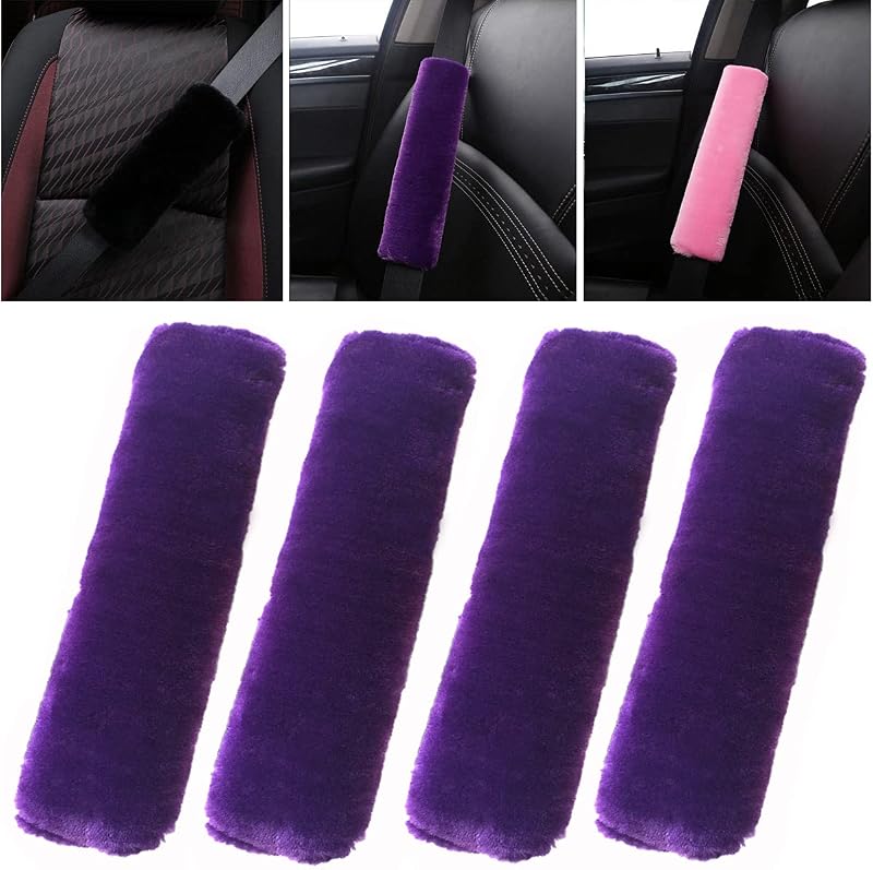 Protetor de Ombro para Cinto de Segurança OHHMNKK em Pelúcia Roxa – Kit com 4 unidades