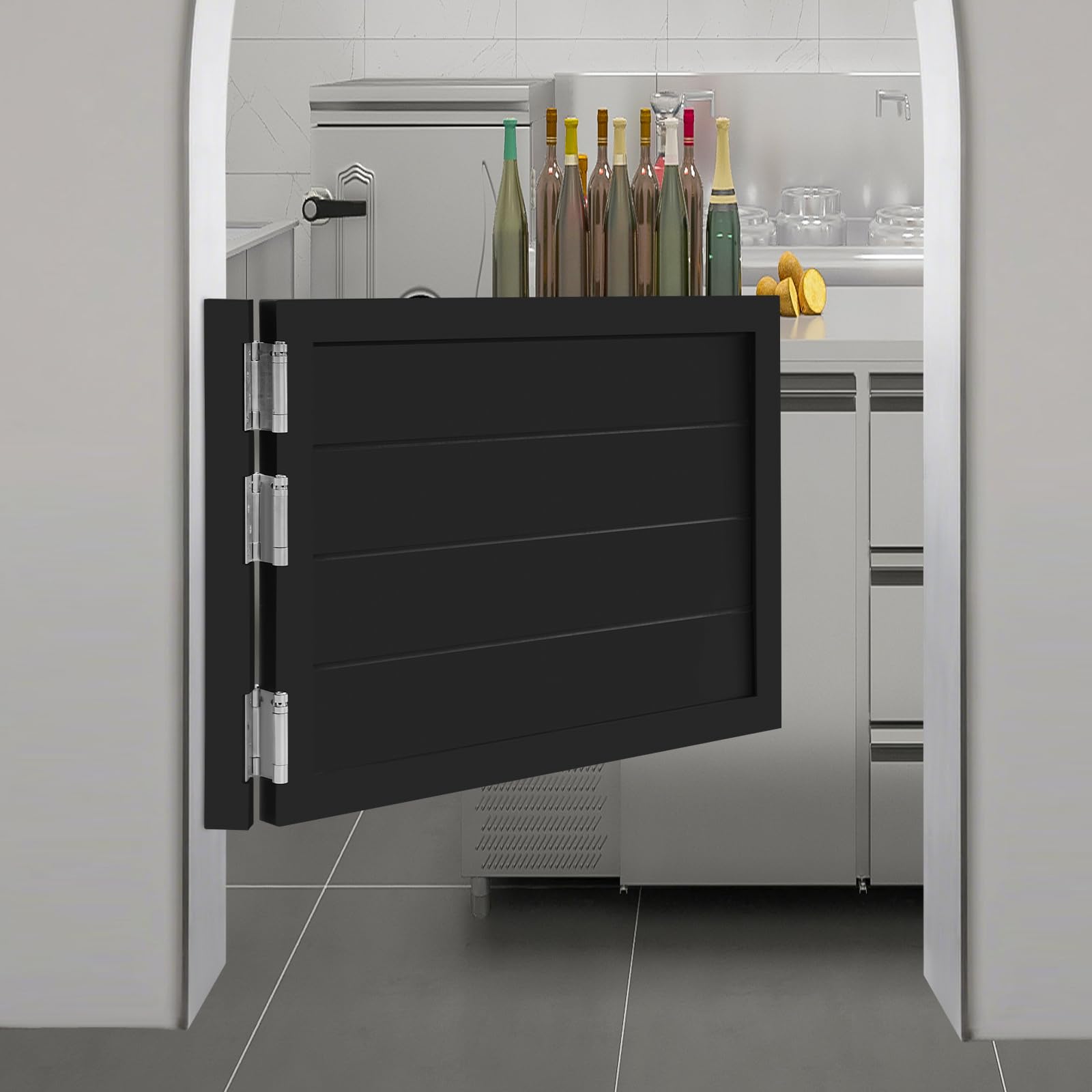 Porte basculanti 90 x 60 cm, in legno, porta d'ingresso con chiusura automatica, per bar, cucina, colore nero