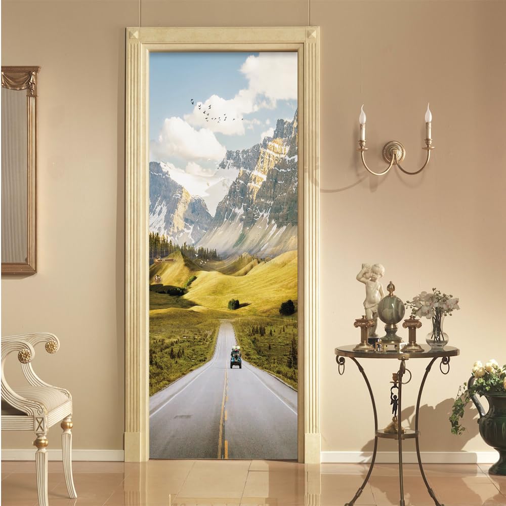 3d Stickers Porte Voitures de route L90 x H210cm Auto-AdhéSive Murale DéCoration De La Maison Stickers Muraux Chambre Salon Amovible Affiche Art Autocollants