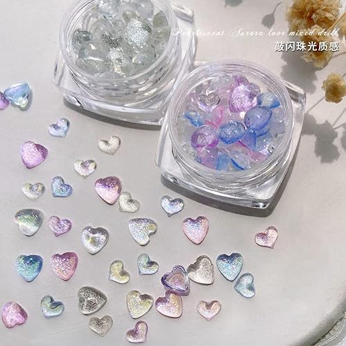 Miniatura 5 de Abalorios de arte de uñas con forma de corazón 3D brillantes aurora corazones gemas de diamantes de imitación joyería de cristal de tamaño mixto