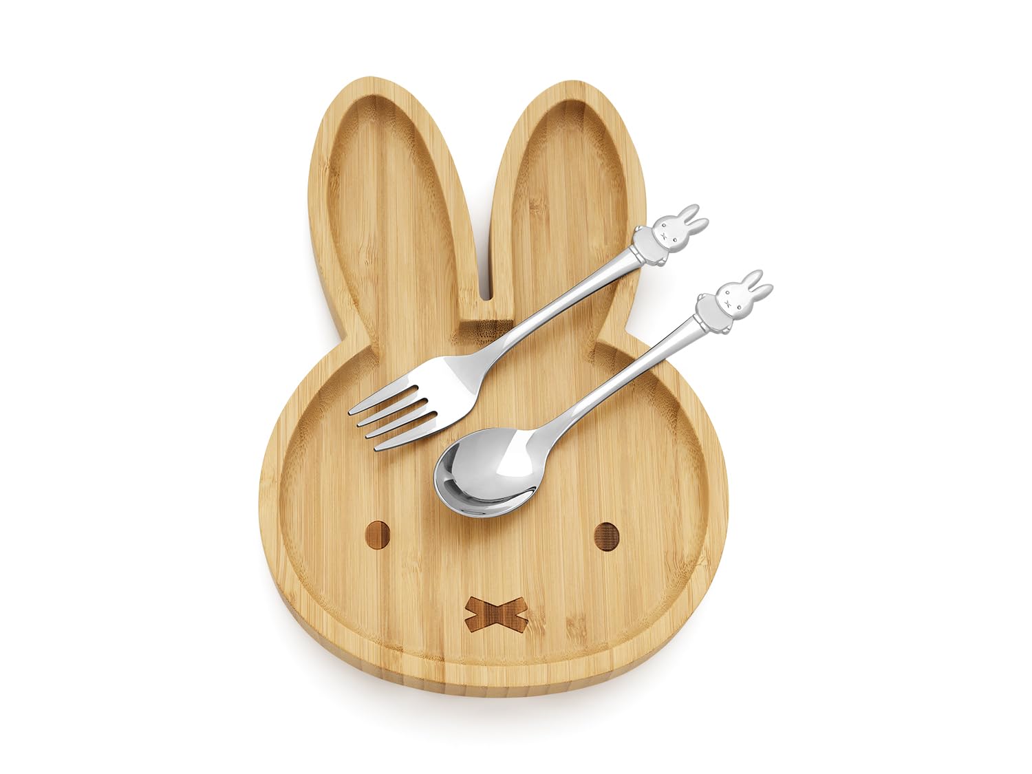 Zilverstad - Assiette en Bambou Miffy + 2 Couverts en INOX, Brown