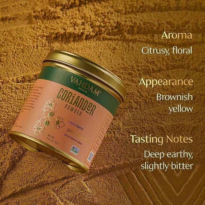 Image of VAHDAM, Coriander Powder (2.47oz /70g) Gluten-Free, Non GMO, 100% Raw Coriander Powder, Non-GMO, Gluten-Free | Raw Ground Coriander Spice for Cooking | Direct from Source