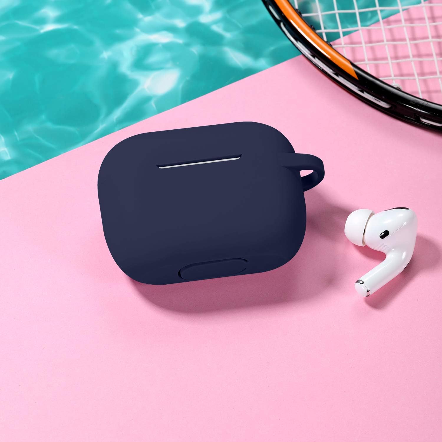 GEAK Compatible with AirPods Pro Case [Front LED Visible], Shockproof Silicone AirPod 3 Protective Cover for AirPods Pro 2019, Navy Blue