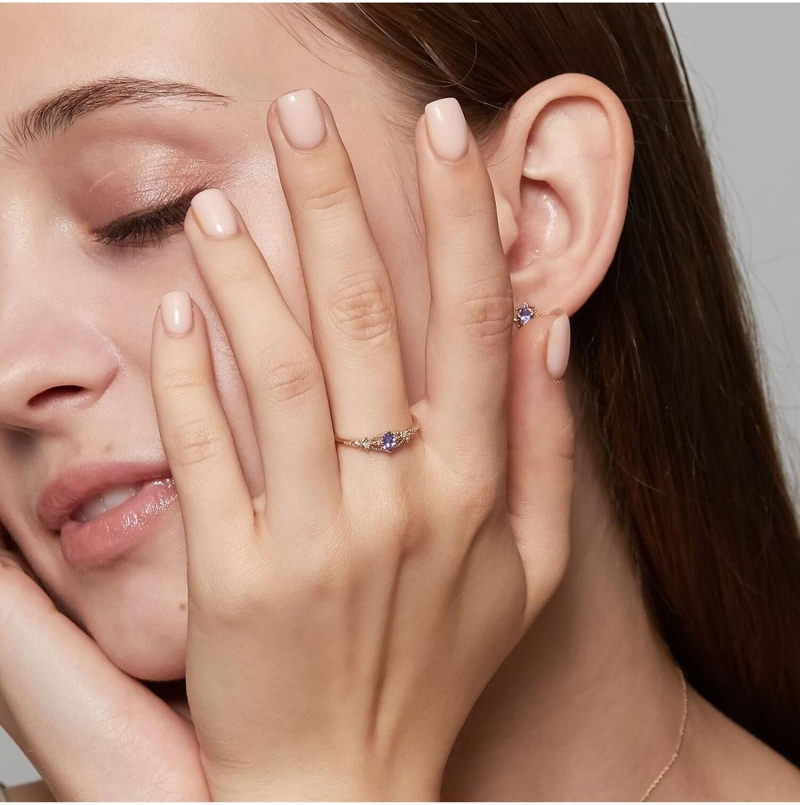 Pierścionek zaręczynowy z żółtego złota 9K/14K/18K, damski tanzanit fioletowy diament