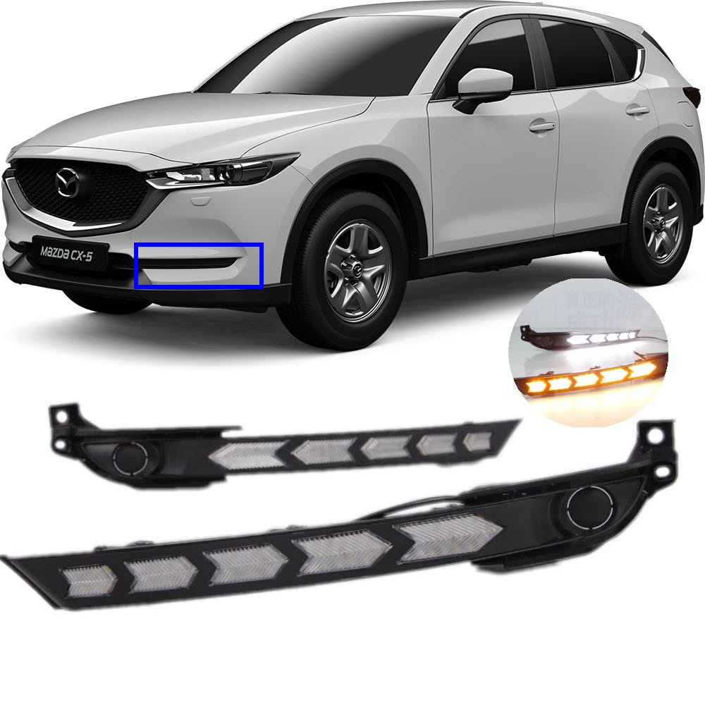 Car Daytime Running Lights Front Fog Bezel White DRL Driving with Yellow Signal for Mazda CX-5 2017 2018
