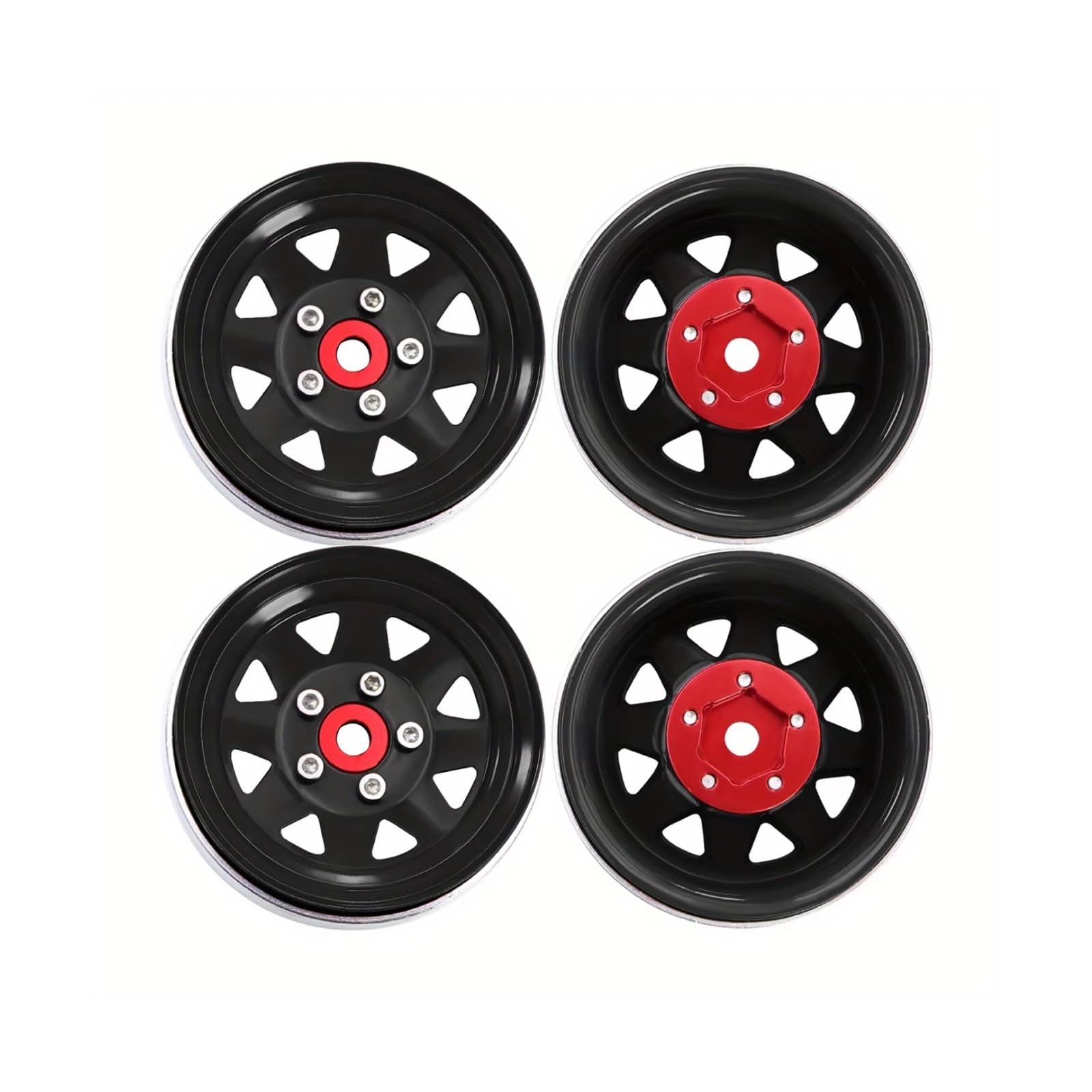RC Beadlock Cerchi Ruota Per Axial Per SCX10 Per Capra Per TRX4 1/10 Alluminio Acciaio 1.9" Mozzo Ruota Beadlock Cerchione Deep Dish Stampato Ricambi Auto RC(Black)