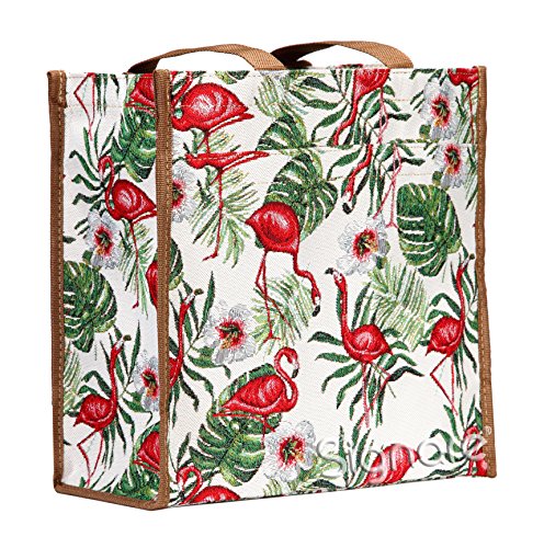 Signare Tapestry Shoulder Bag Shopping Bag for Women with Flamingo Design (SHOP-FLAM)