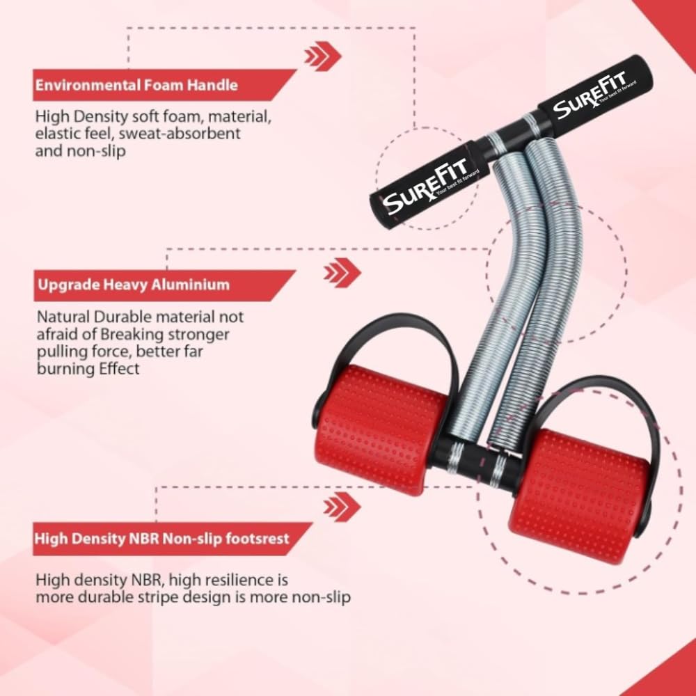 SUREFIT Double Spring Tummy Trimmer & Push Up Board Combo Full Body Workout Kit with Heavy Duty Dual Spring Black/Red Standard Size 3