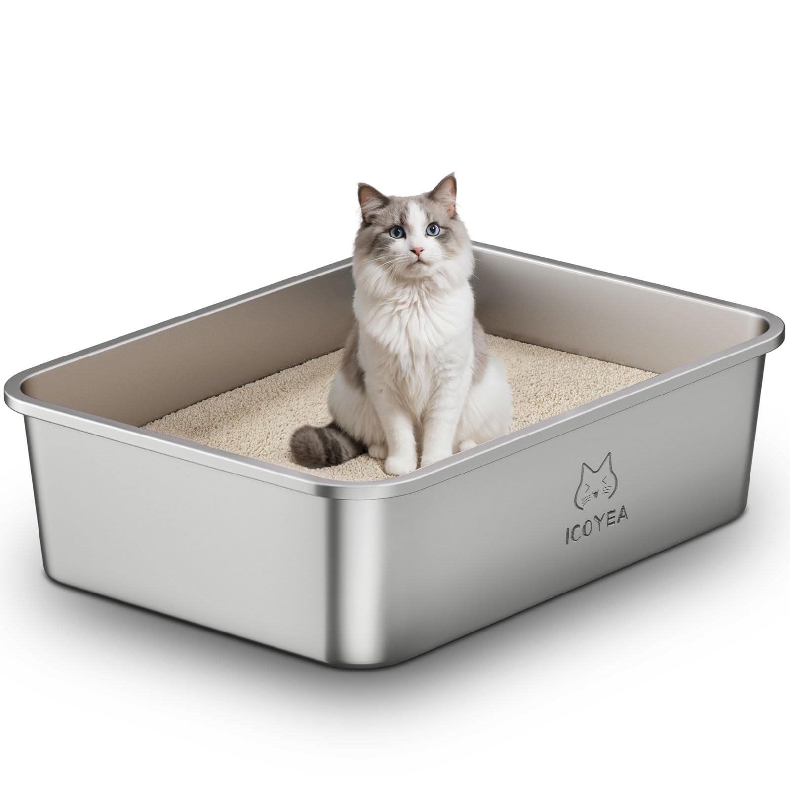 Stainless Steel Cat Litter Tray, Cat Litter Box for Large and Small Cats, High Sided Metal Litter Tray, Cats Toilet for Kitten Rabbit and Guinea Pig, Non-Stick, Odor-Free, Easy to Clean — image 1