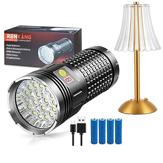 Rechargeable LED Flashlight, Handheld Spotlight - High Lumen Torch, Portable Outdoor Water Resistant Light, USB Rechargeable, 4 Light Modes, Best Camping, Outdoor, Emergency, Everyday Flashlights