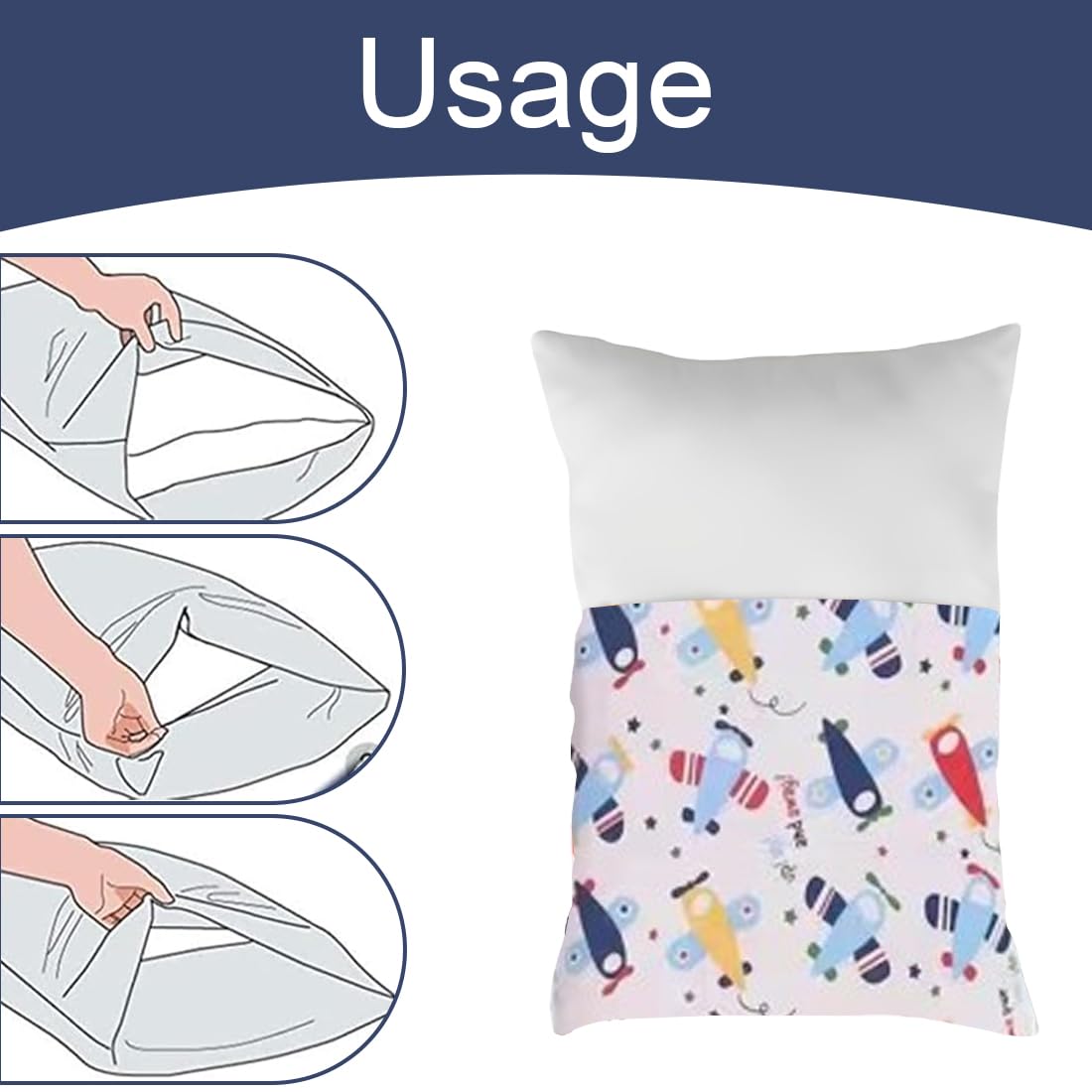 2 pcs Federa Cuscino 100% Cotone con Chiusura a Busta per Bambini e Neonati, Federa Cuscino 40x60 per Carrozzina e Lettino (Aereo)