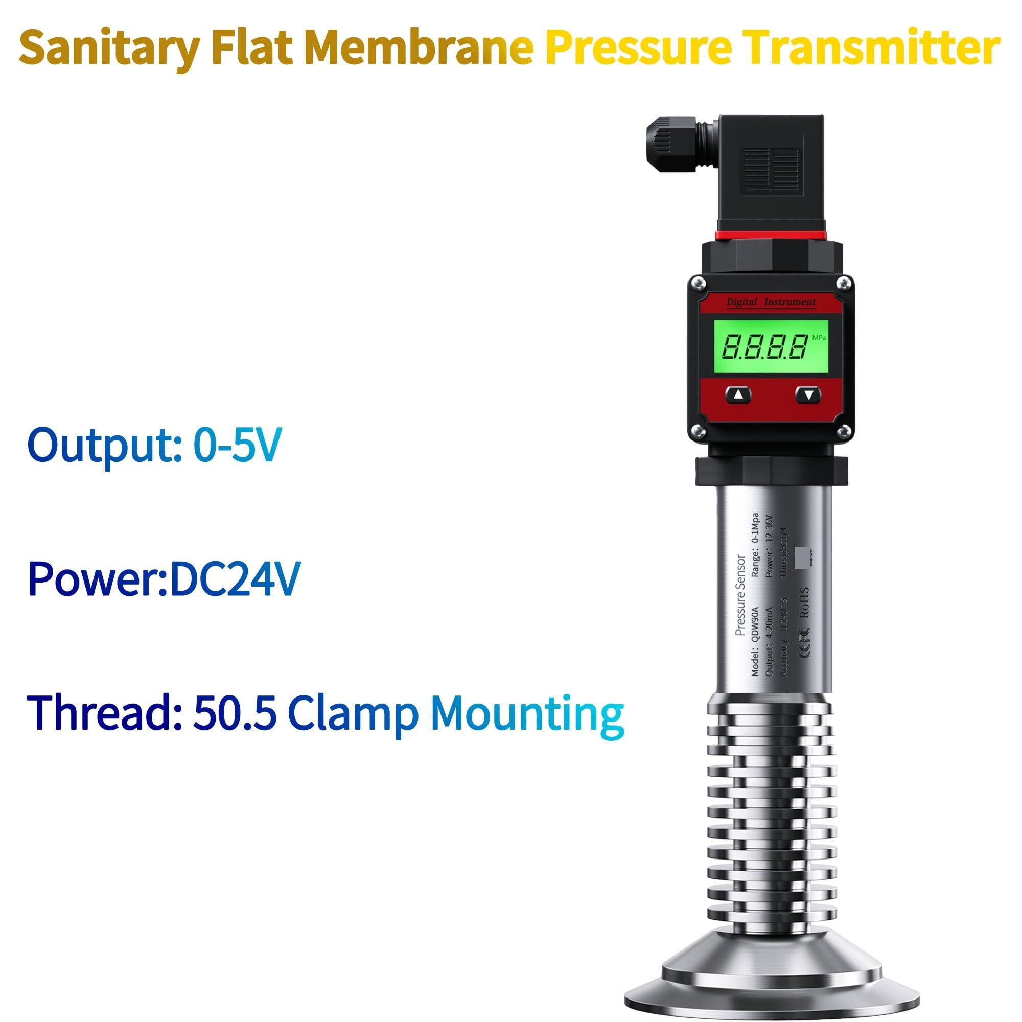 Transmisor de presión de película plana sanitaria 0-4bar 0-10bar 0-10Mpa 0-100℃ 0-200℃ 0-350℃ Transmisor de presión de película plana 4-20mA 0-10V