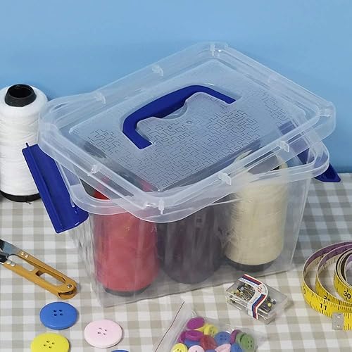 Miniatura 7 de Juego de 6 contenedores de almacenamiento de plástico de 3 litros, contenedor de almacenamiento con pestillo con asa (mango azul)