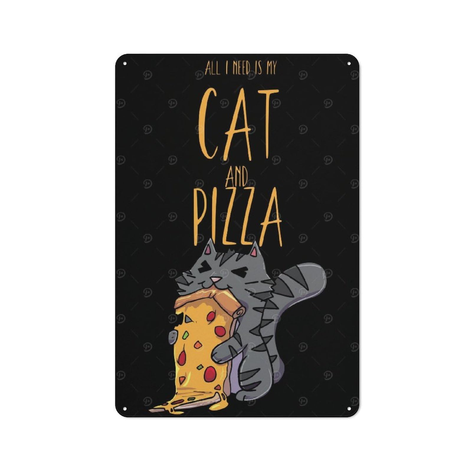 Junmoney Cat Pizza Vintage Tin Sign 30X20cm, Old Fashioned Nostalgic Wall Art For Bedroom, Office, Home Bar Or Dining Room